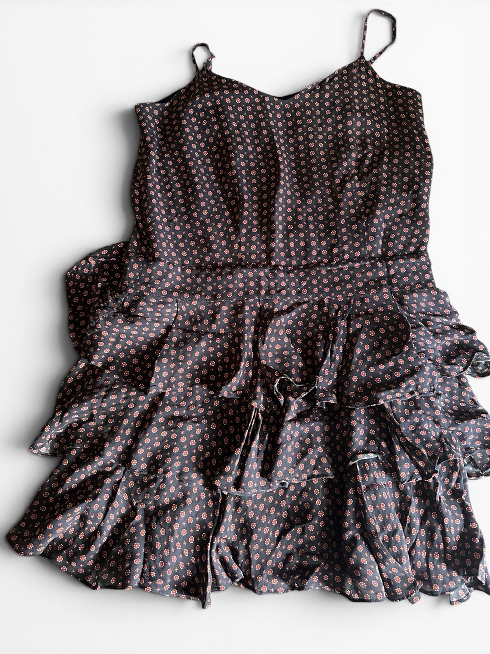 10 Crosby Derek Lam Black Floral Tiered Ruffle Dress US10
